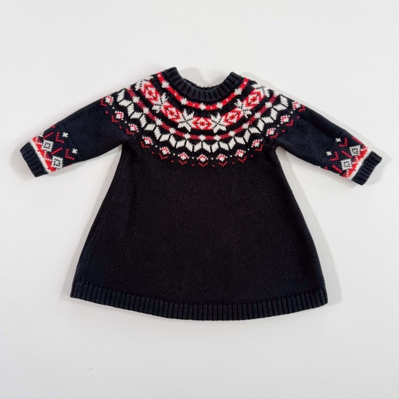 Hanna Andersson Snö Happy Holiday Black & Red Fair Isle Sweater Dress 3-6 Mos - Picture 5 of 8